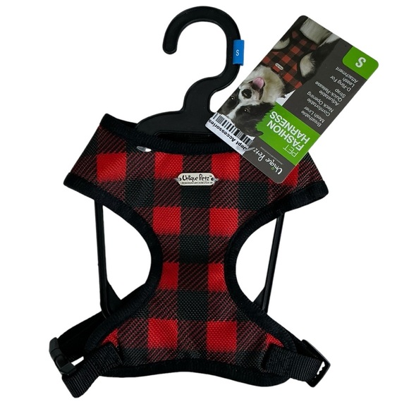 Unique Petz Dog Small Harness Adjustable Comfy Tartan Plaid Red Black SZ S - Picture 1 of 16